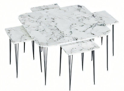 Eleganter weißer Couchtisch mit vier Beistelltischen aus Holz