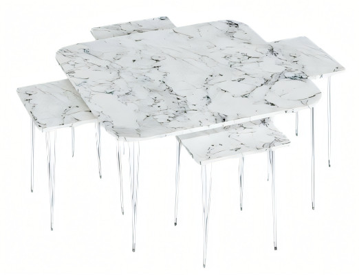 Eleganter weißer Holz-Couchtisch mit Beistelltischen im modernen Stil