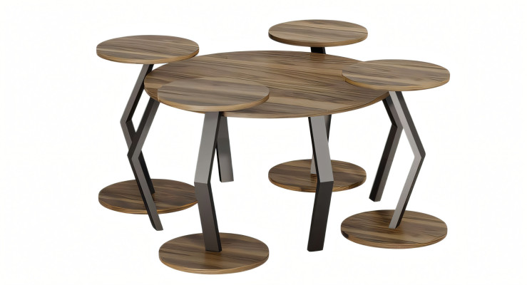 Eleganter brauner Holz-Couchtisch mit vier Beistelltischen in modernem