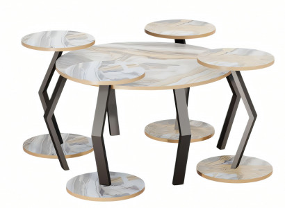 Moderner Holz-Couchtisch mit bunten Beistelltischen in Mehrfarbig