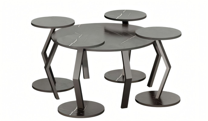 Eleganter schwarzer Holz-Couchtisch mit Beistelltischen im modernen