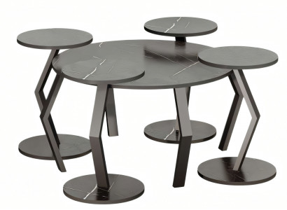 Eleganter schwarzer Holz-Couchtisch mit Beistelltischen im modernen