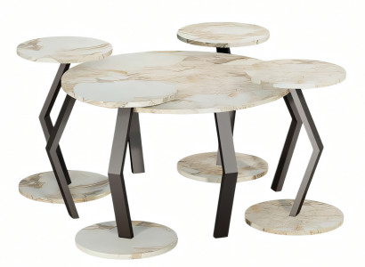 Moderner Mehrfarbiger Holz-Esszimmertisch mit Beistelltischen