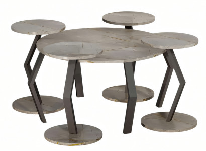 Moderner grauer Holz-Esszimmertisch mit Beistelltischen