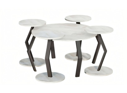 Weiße Holz-Esszimmer-Tisch mit modernem Design und Beistelltischen