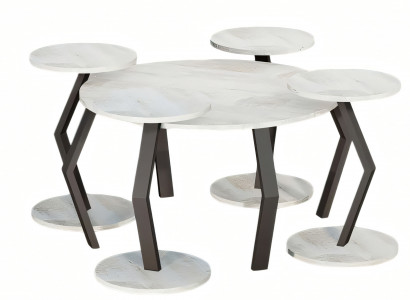 Weiße Holz-Esszimmer-Tisch mit modernem Design und Beistelltischen