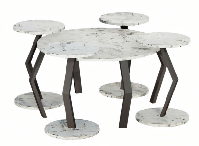 Eleganter weißer Holz-Couchtisch mit Beistelltischen im modernen Stil