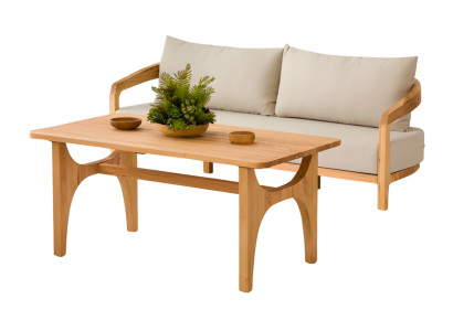 3-Sitzer Sofa Beige Holz Textil modern