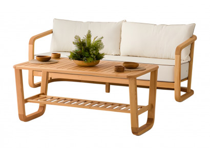 Gartenmöbel Set aus Holz und Textil in Beige, modern, 2-teilig
