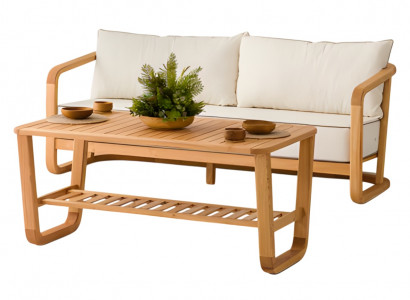 Gartenmöbel Set aus Holz und Textil in Beige, modern, 2-teilig