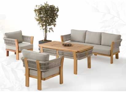 Gartenmöbel Set Grau Holz/Textil modern für Balkon und Garten
