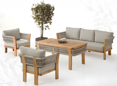 Gartenmöbel Set Grau Holz/Textil modern für Balkon und Garten