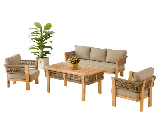 Gartenmöbel Set aus Holz und Textil in Beige, stilvoll und robust