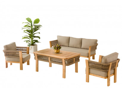 Gartenmöbel Set aus Holz und Textil in Beige, stilvoll und robust