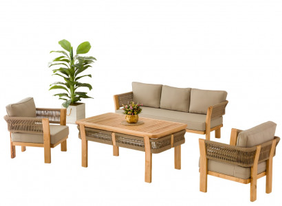 Gartenmöbel Set aus Holz und Textil in Beige, stilvoll und robust