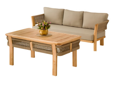 Gartenmöbel Set aus Holz und Textil in Beige modern