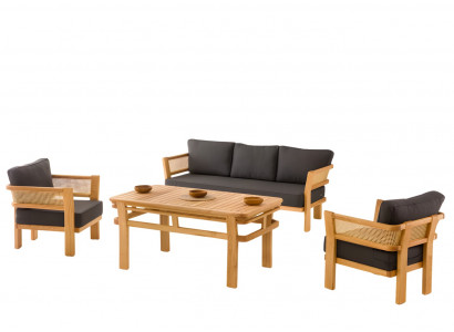 Gartenmöbel Set Schwarz Holz Textil Modern für Außenbereich