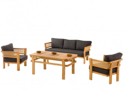 Gartenmöbel Set Schwarz Holz Textil Modern für Außenbereich