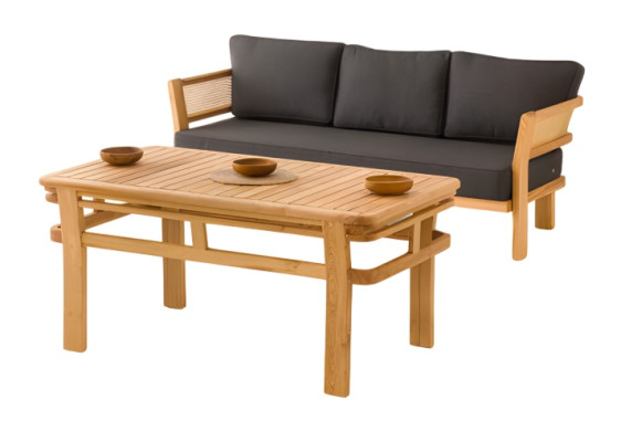 Gartenmöbel Set Schwarz aus Holz mit Sofa und Esstisch