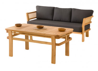 Gartenmöbel Set Schwarz aus Holz mit Sofa und Esstisch