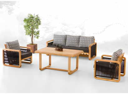 Gartenmöbel Set Schwarz Holz Textil 4-teilig modernes Design