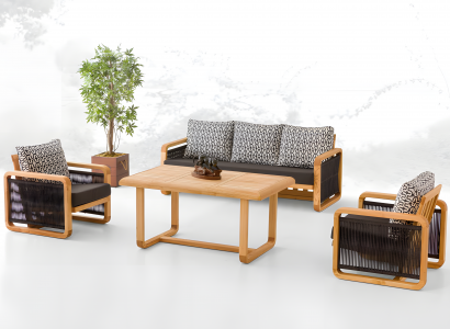 Gartenmöbel Set Schwarz Holz Textil 4-teilig modernes Design