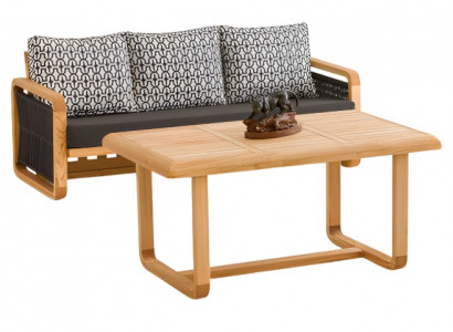 Gartenmöbel Set aus Holz und Textil in Schwarz, modernes Design