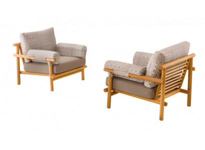 2er Set moderne Beigefarbene Stoffsessel aus Holz für Außenbereiche