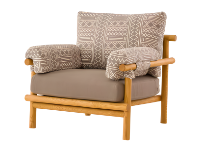 Moderner beiger Stoffsessel aus Holz für Terrasse und Balkon