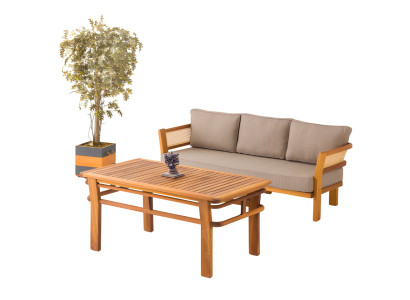 Gartenmöbel Set aus Holz und Textil in Beige stilvoll