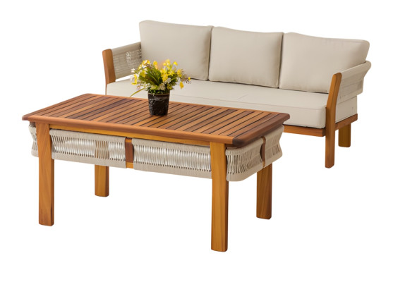Gartenmöbel Set aus Holz und Textil in Beige modern