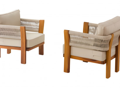 Moderne Beigen Stoffsessel aus Holz für Terrasse und Balkon