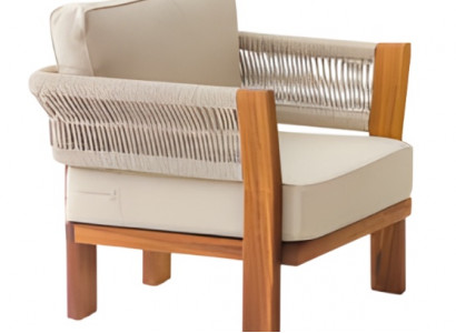 Moderner Beigen Stoffsessel aus Holz für Terrasse und Balkon