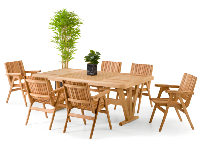 Gartenmöbel Set aus Holz in Braun modern, Esstisch und Stühle