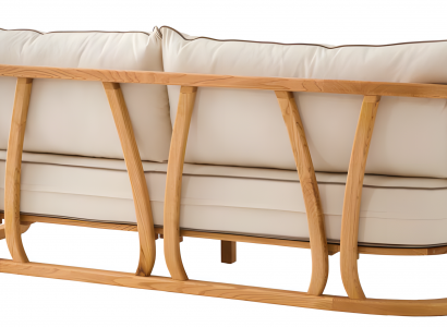 Elegantes beiges 3-Sitzer-Sofa aus Holz und Textil für Outdoor