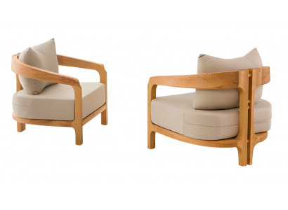 Beige Stoffsessel im modernen Design, 2er-Set, elegante Außenmöbel