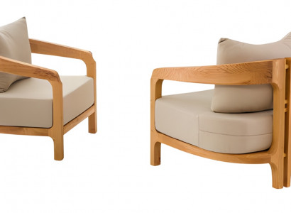 Beige Stoffsessel im modernen Design, 2er-Set, elegante Außenmöbel