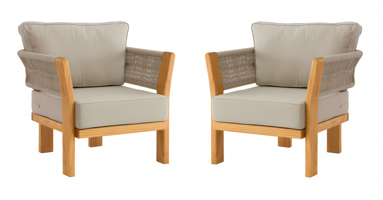 Beige Stoff- und Holzsessel im modernen Design, 2er-Set