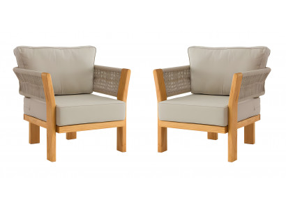 Beige Stoff- und Holzsessel im modernen Design, 2er-Set