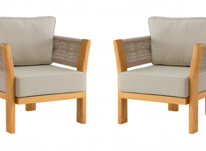 Beige Stoff- und Holzsessel im modernen Design, 2er-Set