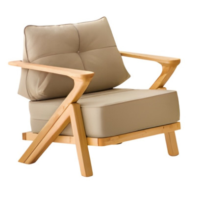 Moderner beiger Holz-Textil Sessel für Terrasse und Balkon