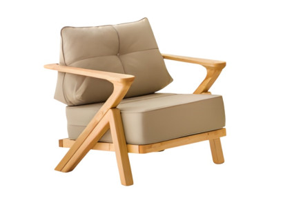 Moderner beiger Holz-Textil Sessel für Terrasse und Balkon