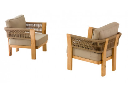Beige Holz/Textil Sessel im modernen Design für Terrasse und Balkon