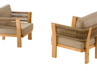 Beige Holz/Textil Sessel im modernen Design für Terrasse und Balkon