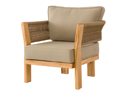 Moderner Beigefarbener Stoffsessel aus Holz für Terrasse und Balkon