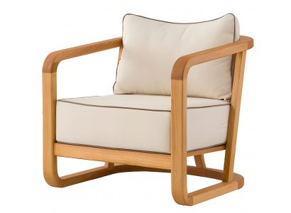 Beiger Stoff- und Holzsessel im modernen Design