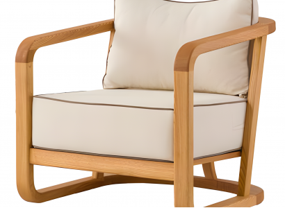 Beiger Stoff- und Holzsessel im modernen Design