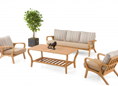 Gartenmöbel Set aus Holz und Textil in Beige modern