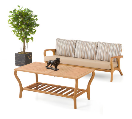 Gartenmöbel Set aus Holz und Textil in Beige elegant