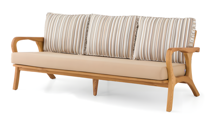 Elegantes Beiges 3-Sitzer Sofa aus Holz und Textil